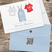 Invitation Cute Baby Boy Whimsical Denim Blue QR Code
