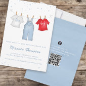 Invitation Cute Baby Boy Whimsical Denim Blue QR Code
