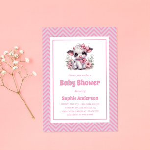 Invitation Cute Baby Cow Girl Baby shower - Rose Floral Farm