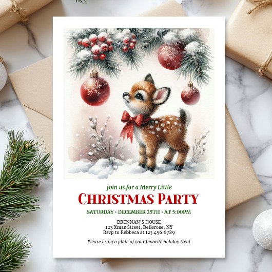 Invitation Cute baby deer Christmas kids invite editable card