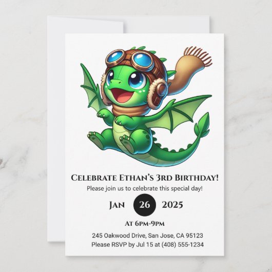 Invitation Cute Baby Dragon Birthday (Devant)
