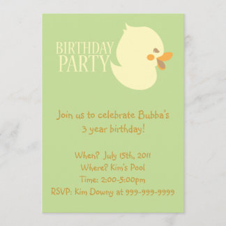 Invitation Cute Baby Duckling Rubber Ducky Birthday Invitatio