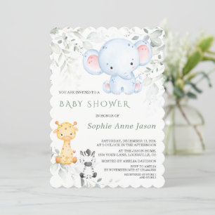 Invitation Cute Baby Elephant et amis Baby shower Safari