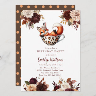 Invitation Cute Baby Fox Anniversaire Tea Party