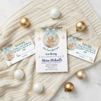 Invitation  cute baby Gingerbread in Christmas Bauble 