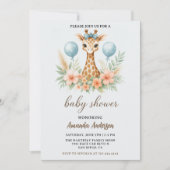 Invitation Cute Baby Giraffe Boy Baby Shower | Blue Safari (Devant)