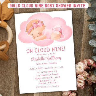 Invitation Cute Baby Girl Cloud Neuf 9 Baby showers