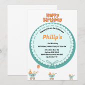 Invitation Cute baby in stroller birthday  (Devant / Derrière)