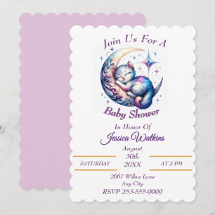 Invitation Cute Baby Kitten dormant sur une demi-lune