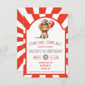 Invitation Cute Baby Lion Cub, Cirque Anniversaire (Devant / Derrière)