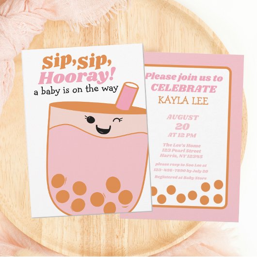 Invitation Cute Baby shower Boba de thé bulle
