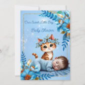 Invitation Cute Baby Shower Boy Blue Little Cat Kitten (Devant)