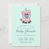Invitation Cute Baby shower de porc Kawaii Blue Boy (Devant)