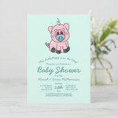 Invitation Cute Baby shower de porc Kawaii Blue Boy (Debout devant)