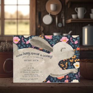 Invitation Cute Baby shower de printemps de lapin de bois