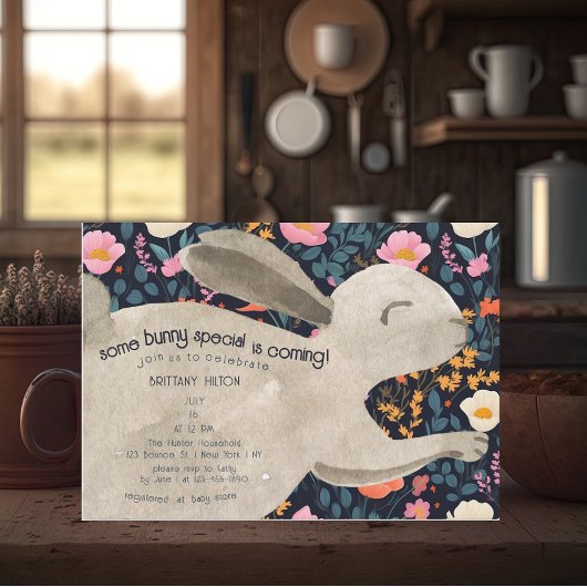 Invitation Cute Baby shower de printemps de lapin de bois