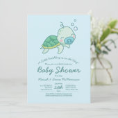 Invitation Cute Baby shower de tortue de mer Kawaii Blue Boy (Debout devant)