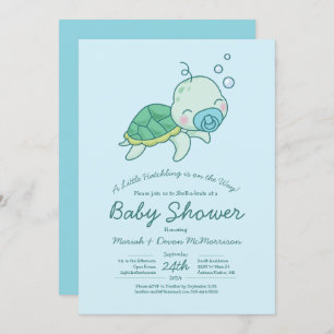 Invitation Cute Baby shower de tortue de mer Kawaii Blue Boy