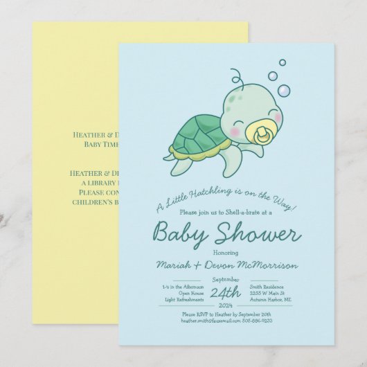 Invitation Cute Baby shower de tortue de mer Kawaii Invitatio (Devant / Derrière)