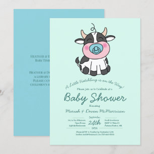 Invitation Cute Baby shower de vache Kawaii Blue Boy