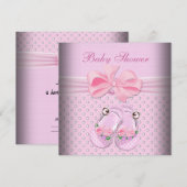 Invitation Cute Baby shower fille bébé crottes roses chaussur (Devant / Derrière)