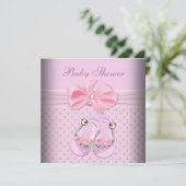 Invitation Cute Baby shower fille bébé crottes roses chaussur (Debout devant)