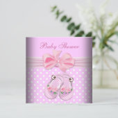Invitation Cute Baby shower fille bébé crottes roses chaussur (Debout devant)
