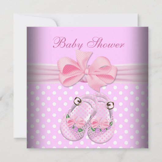 Invitation Cute Baby shower fille bébé crottes roses chaussur (Devant)