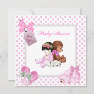 Invitation Cute Baby shower fille bébé rose Chaussures Blanch