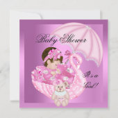Invitation Cute Baby shower fille bébé rose cygne blanc (Devant)