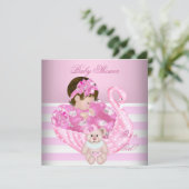 Invitation Cute Baby shower fille bébé rose cygne blanc (Debout devant)