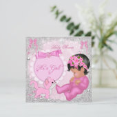 Invitation Cute Baby shower Fille Kitten Pink Snowflakes (Debout devant)