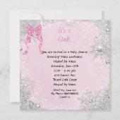 Invitation Cute Baby shower Fille Kitten Pink Snowflakes (Dos)