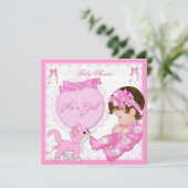 Invitation Cute Baby shower Fille Kitten Rose Blanc (Debout devant)