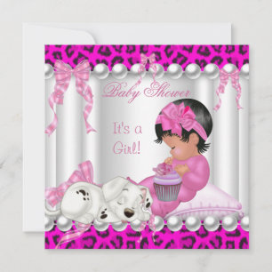 Invitation Cute Baby shower fille léopard rose cupcake