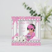 Invitation Cute Baby shower fille léopard rose cupcake (Debout devant)