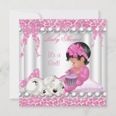 Invitation Cute Baby shower fille léopard rose cupcake (Devant)