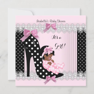 Invitation Cute Baby shower fille rose Pois haut talon 6