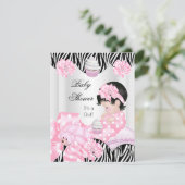 Invitation Cute Baby shower fille rose Zebra Cupcake (Debout devant)