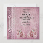Invitation Cute Baby shower Fluffy Rose Teddy (Dos)