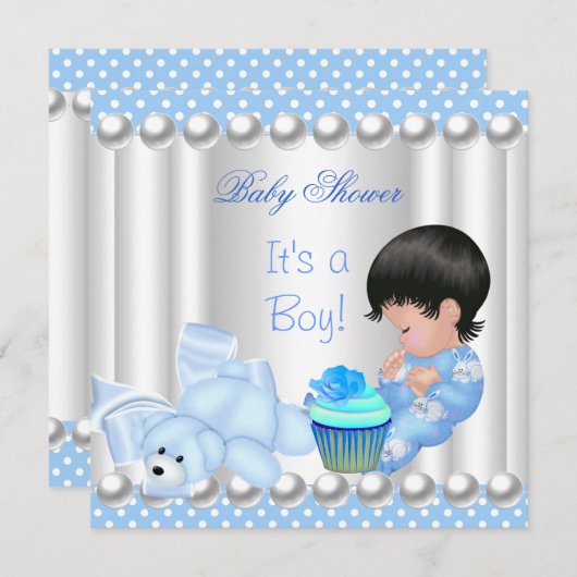 Invitation Cute Baby shower Garçon cupcake bleu Spots (Devant / Derrière)