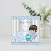 Invitation Cute Baby shower Garçon cupcake bleu Spots (Debout devant)