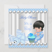 Invitation Cute Baby shower Garçon cupcake bleu Spots (Devant)