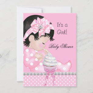 Invitation Cute Baby shower Girl Rose Spots Cupcake
