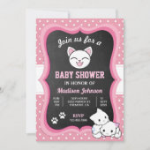 Invitation Cute Baby shower Kitten rose (Devant)