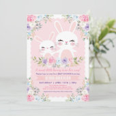 Invitation Cute Baby shower lapin de printemps aquarelle Flor (Debout devant)