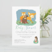 Invitation Cute Baby shower Unisex Animaux en bois (Debout devant)