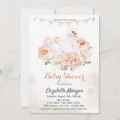 Invitation Cute Baby Swan Rose Baby shower (Devant)