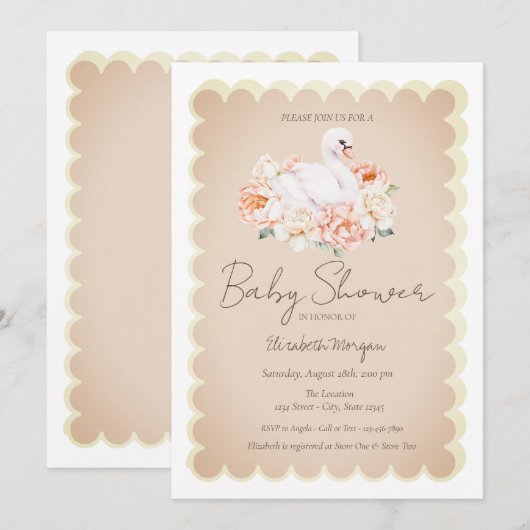 Invitation Cute Baby Swan Rose Baby shower (Devant / Derrière)