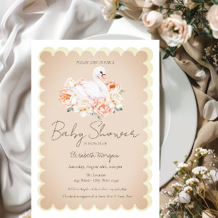 Invitation Cute Baby Swan Rose Baby shower